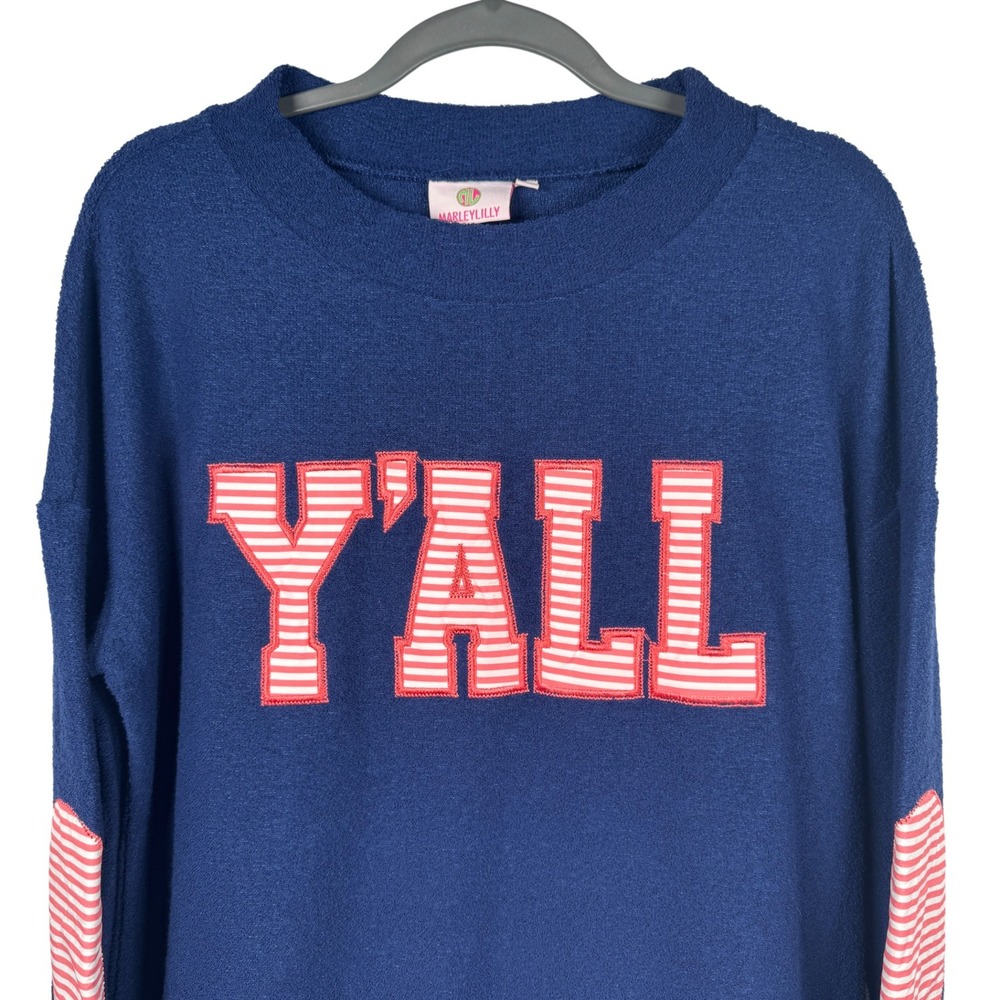NEW Marley Lilly Y'ALL Terry Sweatshirt Long Sleeve Patchwork Pullover Sz L/XL - Picture 5 of 13